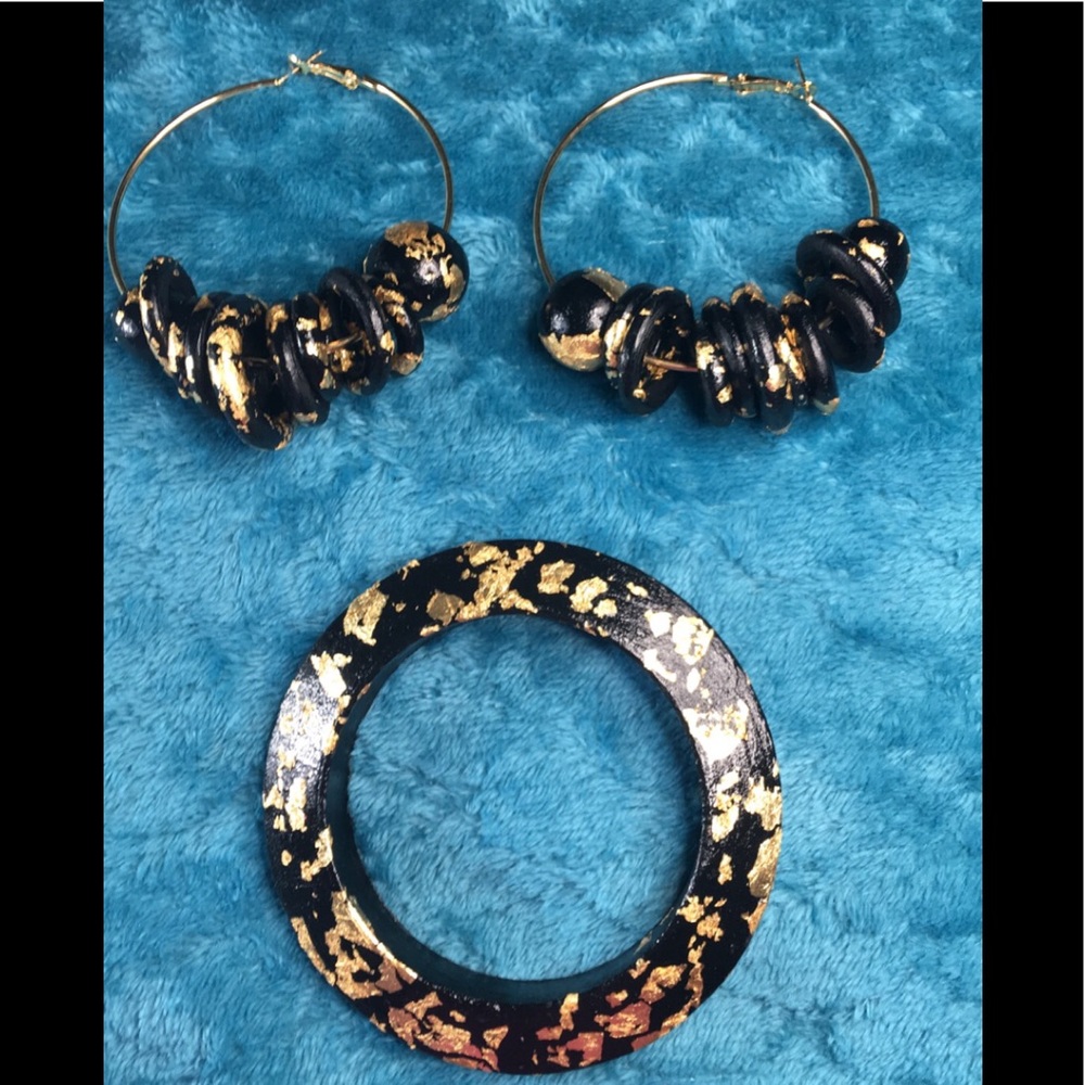 Up-cycled, gold-leaf laid earring/Bracelet set
